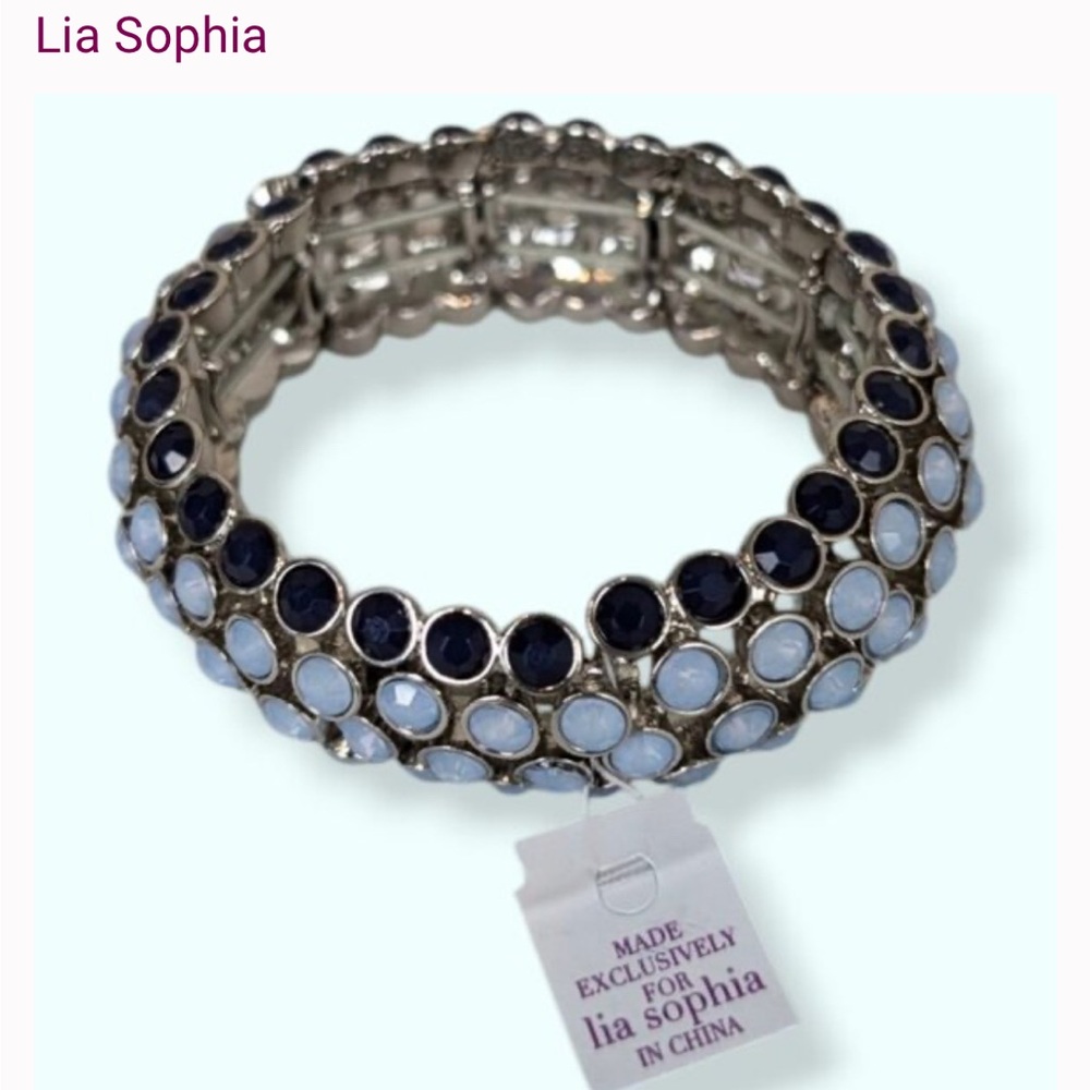 NWT & Box Lia Sophia “Evaporate” Bracelet – Silver Blue Stretch, Retired & Rare